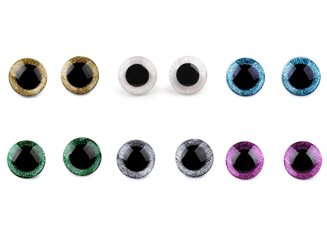 Ochi pentru jucării cu dispozitiv de siguranță/sclipici, Ø25 mm - Verde (2set)