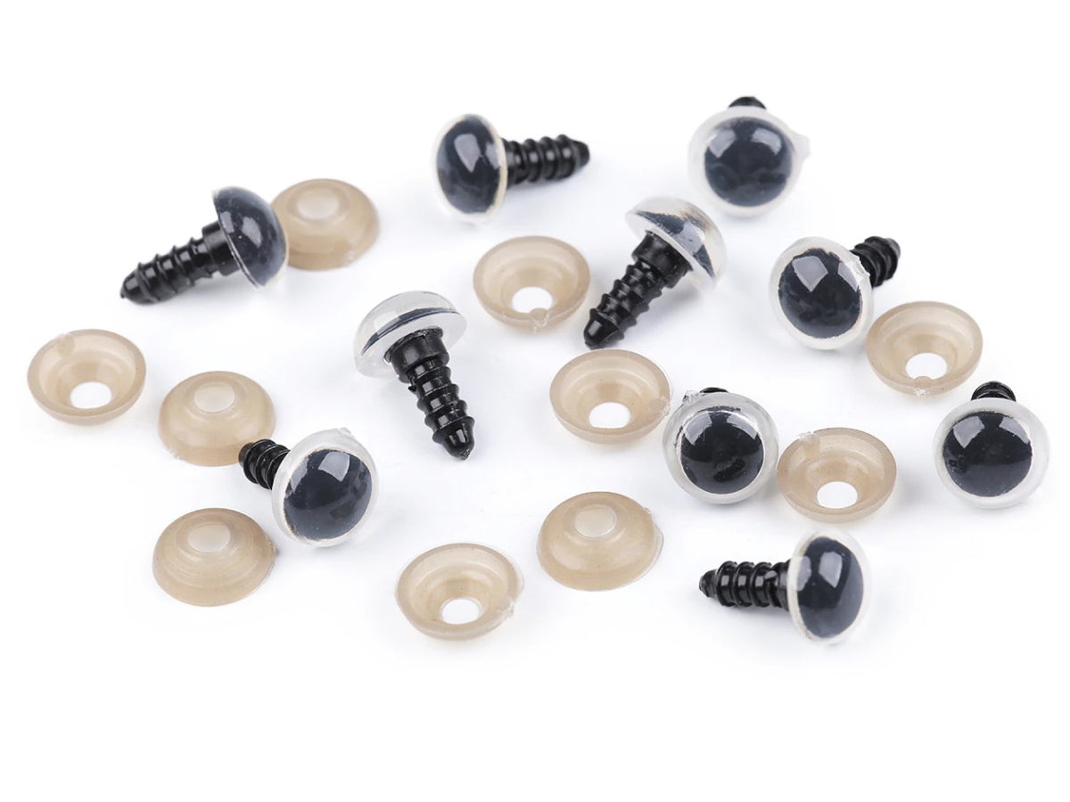 Ochi pentru jucarii cu dispozitiv de prindere Ø12 mm - Alb (10set)