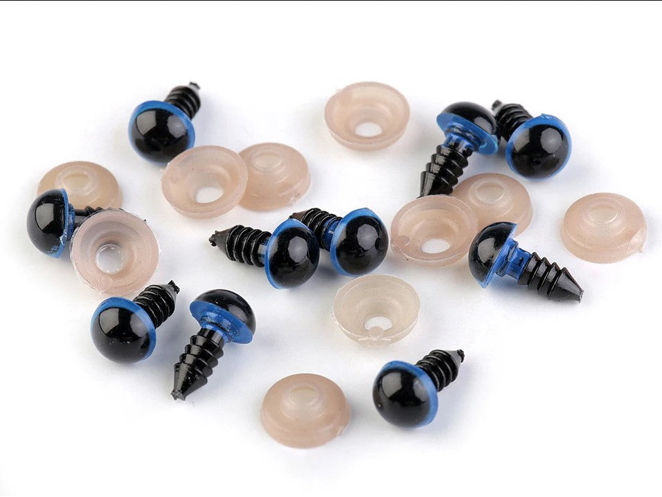 Ochi pentru jucarii cu dispozitiv de prindere Ø12 mm - Albastru (10set)