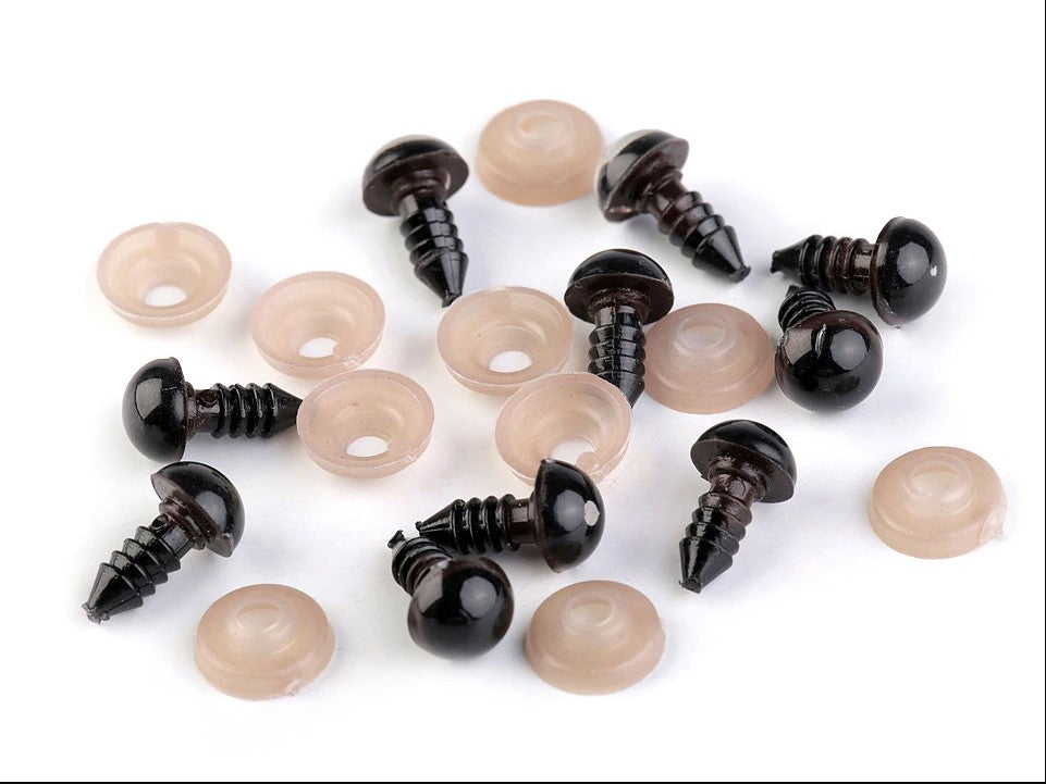 Ochi pentru jucarii cu dispozitiv de prindere Ø12 mm - Maro (10set)