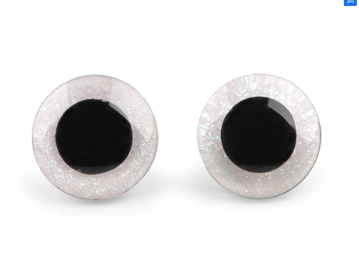 Ochi pentru jucării cu dispozitiv de siguranță/sclipici, Ø25 mm - Alb (2set)