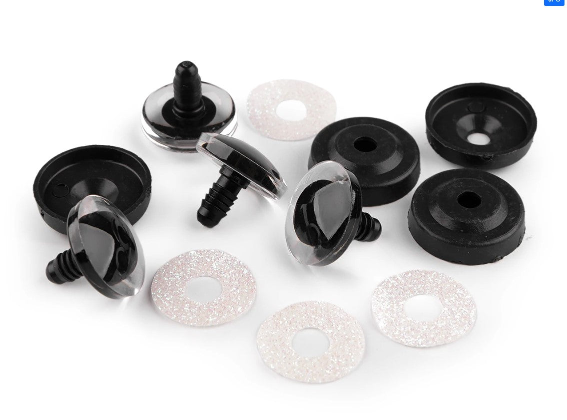 Ochi pentru jucării cu dispozitiv de siguranță/sclipici, Ø25 mm - Alb (2set)