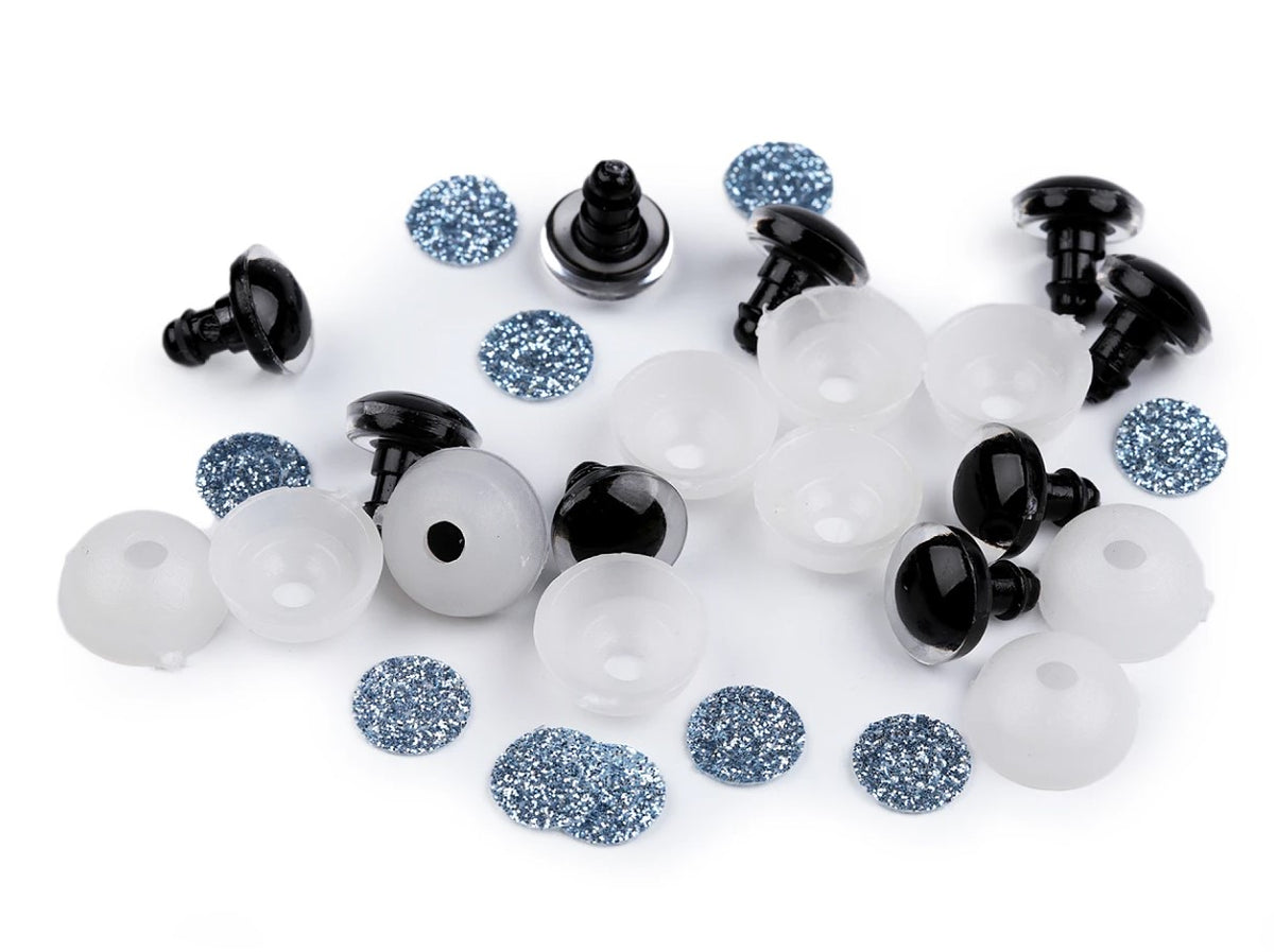 Ochi cu sclipici pentru jucarii Ø12 mm - Albastru deschis (10set)