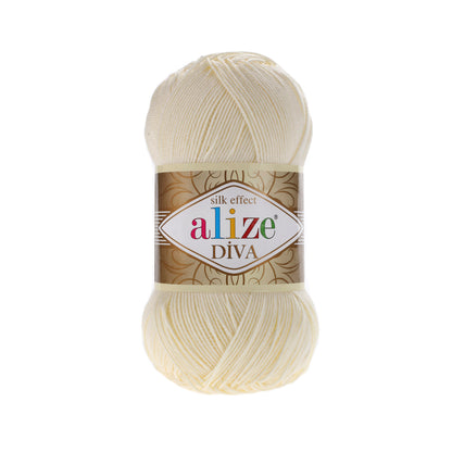 Alize Diva – 001 – Cream – fir fin pentru croșetat și tricotat