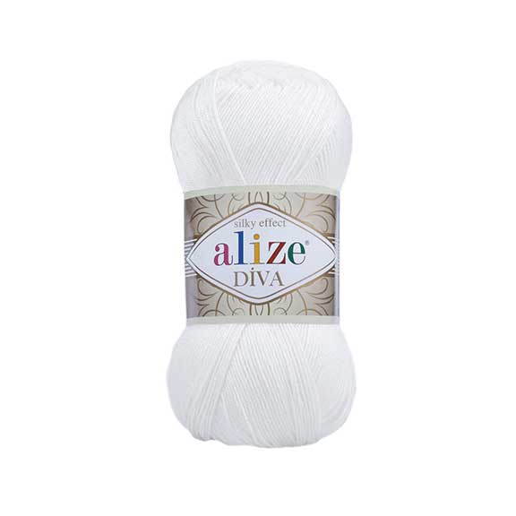 Alize Diva – 055 – White – fir fin pentru croșetat și tricotat