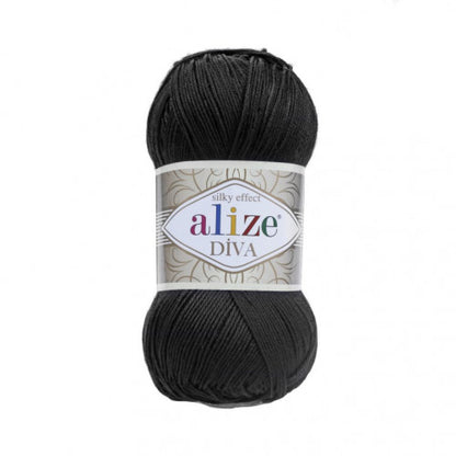 Alize Diva – 060 – Black – fir fin pentru croșetat și tricotat