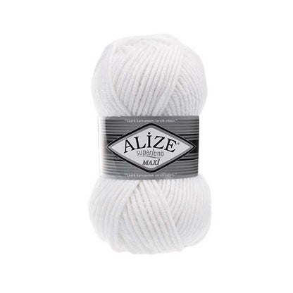 Alize Superlana Maxi – 055 – White – fir gros cu lână pentru tricotat