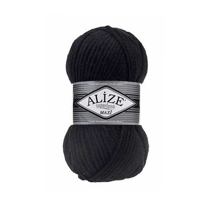 Alize Superlana Maxi – 060 – Black – fir gros cu lână pentru tricotat