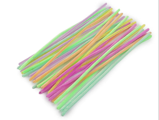 Sârmă plușată - MIX pastel, Ø6 mm, lungime 30 cm (30 buc)