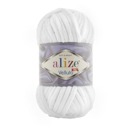 Alize Velluto – 055 – White – fir plușat pentru croșetat