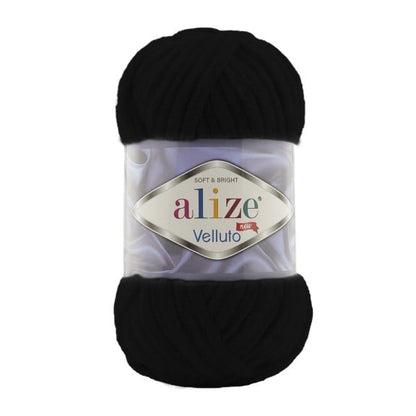 Alize Velluto – 060 – Black – fir plușat pentru croșetat